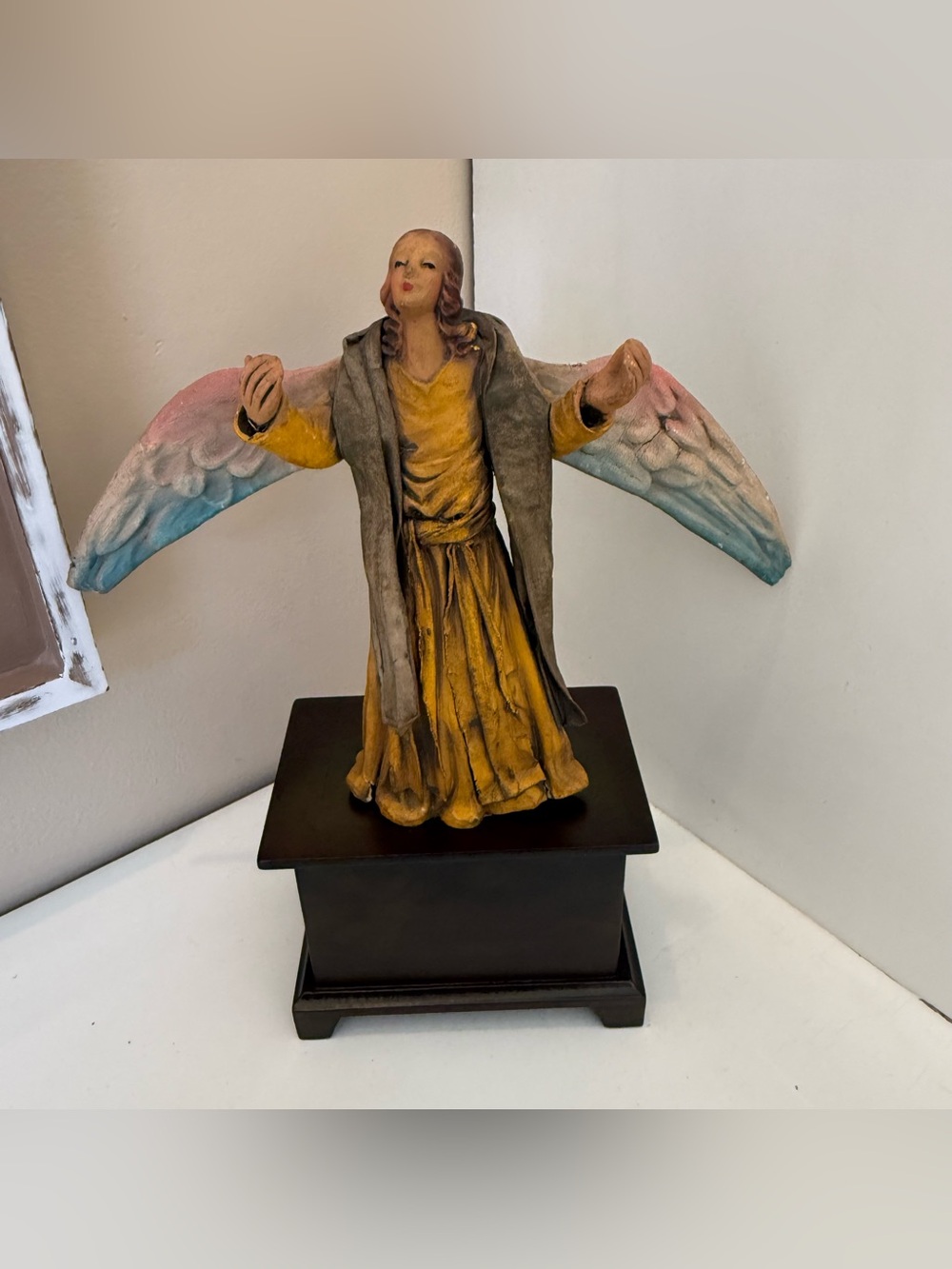 Vintage Italian Papier Mâché Cartapesta Standing Angel Figurine 8.5” Tall
